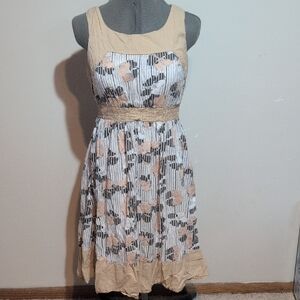 Chic Striped Floral Midi Dress - Tan and Black